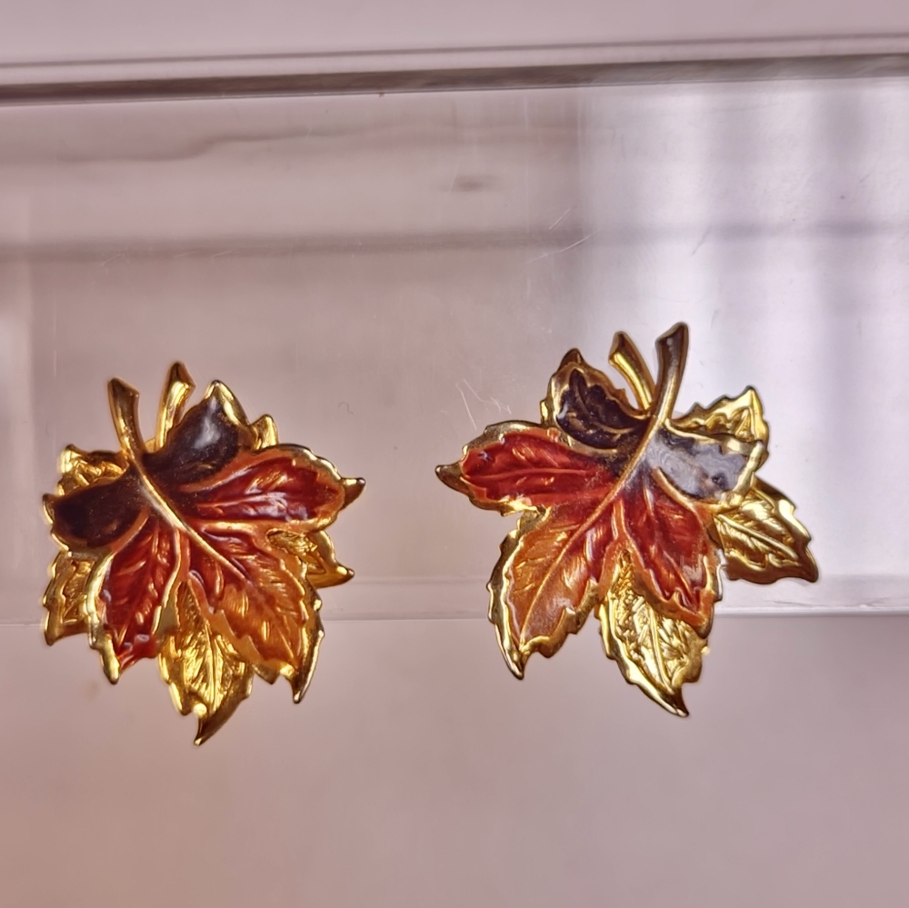 Enamel Fall Leaf Clip On Earrings